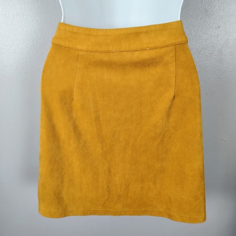 Flying Tomato Mustard Yellow vegan Suede Fringe Button Front Mini Skirt M native - Picture 4 of 7